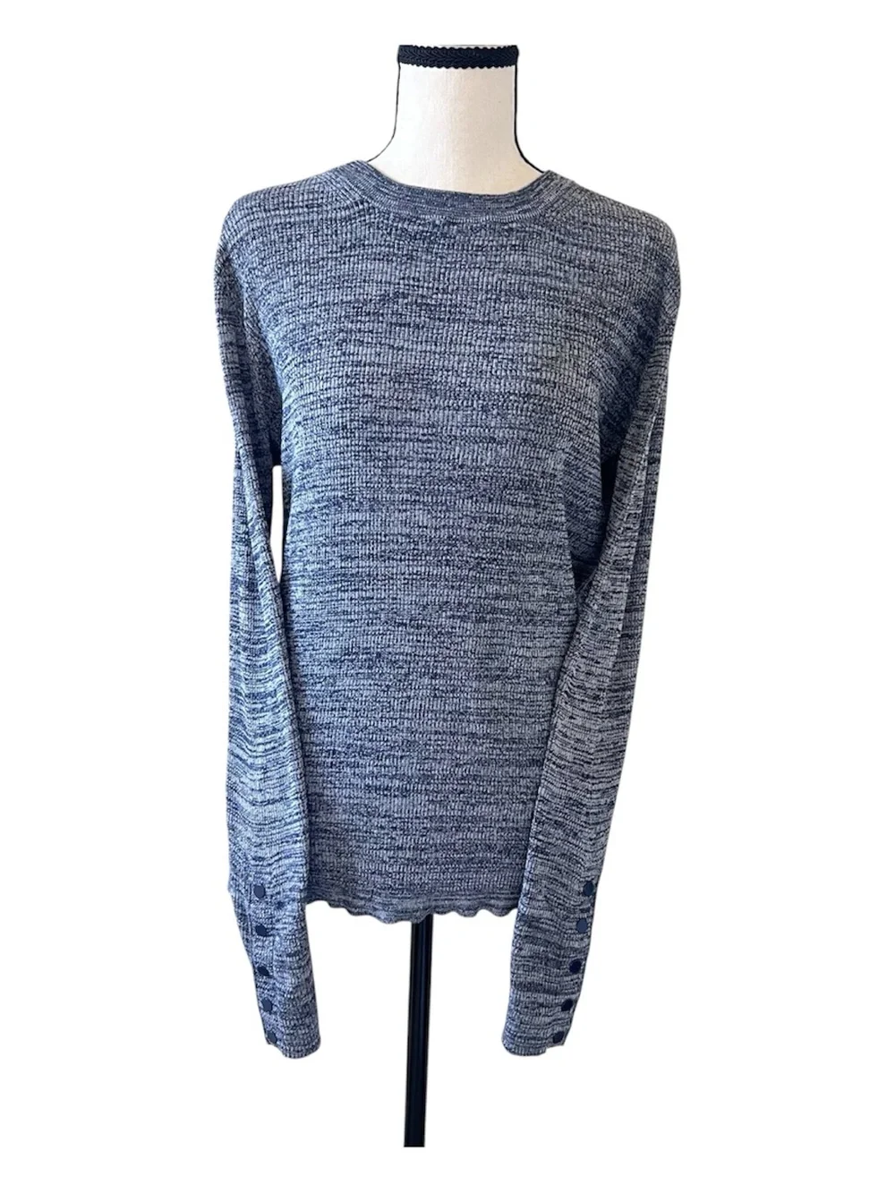 J.Crew Blue & White Marled Knit Sweater Button Cuffs Women’s Size Large